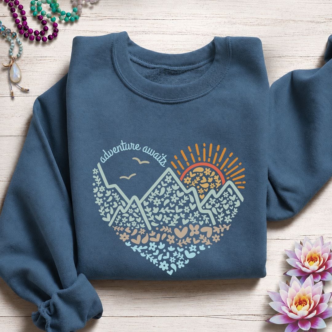 Printify Sweatshirt Adventure Awaits Sweatshirt S / Indigo Blue