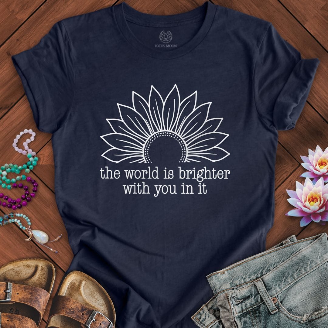 Printify T-Shirt Brighter World Sunflower Tee Heather Midnight Navy / S