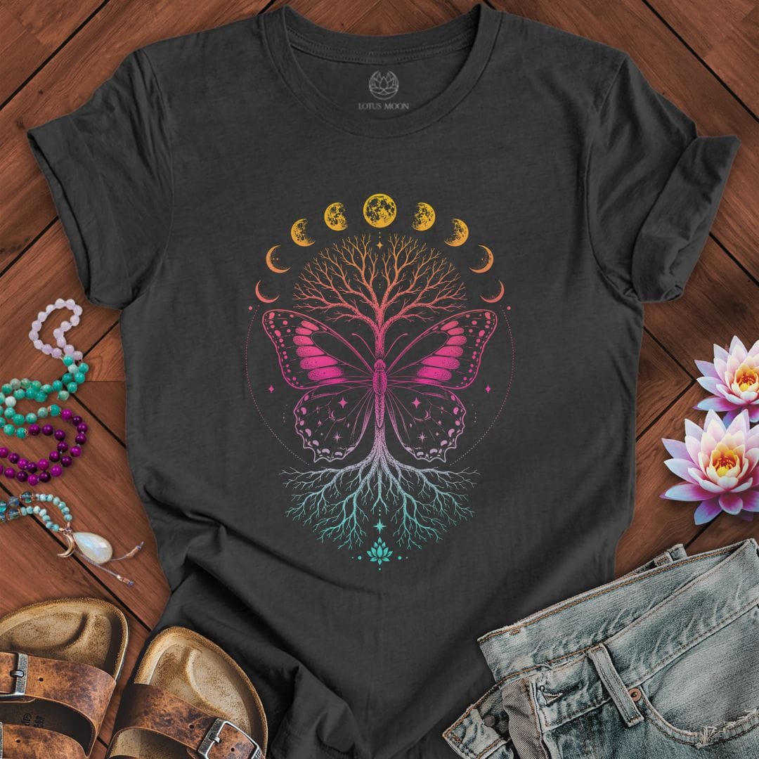 Printify T-Shirt Butterfly Tree Of Life Tee Dark Grey Heather / S
