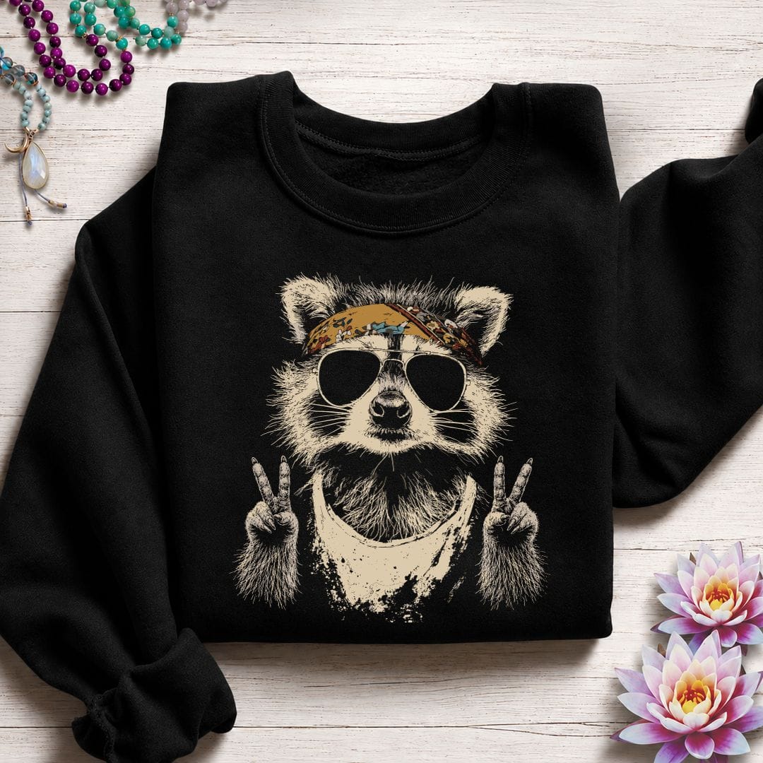 Printify Sweatshirt Hippie Raccoon Sweatshirt Black / S