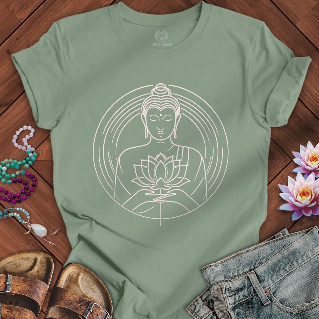 Printify T-Shirt Line Art Buddha Tee Sage / S