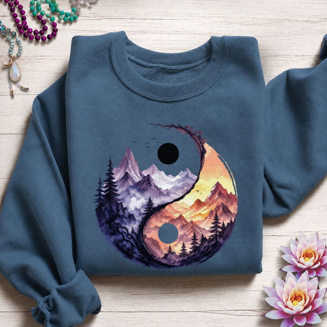 Printify Sweatshirt Mountain Yin Yang Sweatshirt Indigo Blue / S