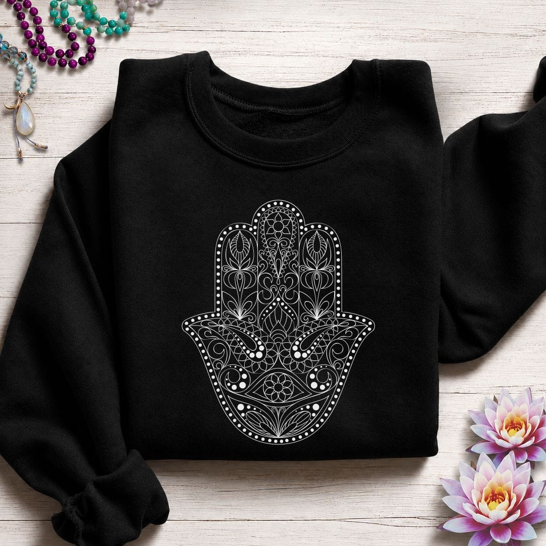 Printify Sweatshirt Ornate Hamsa Sweatshirt Black / S