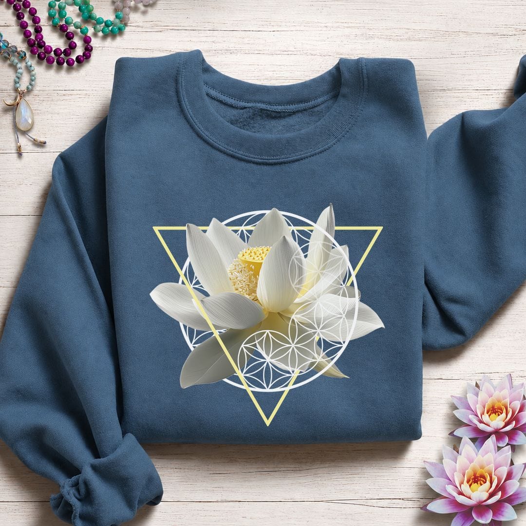 Printify Sweatshirt Sacred Lotus Flower Sweatshirt Indigo Blue / S