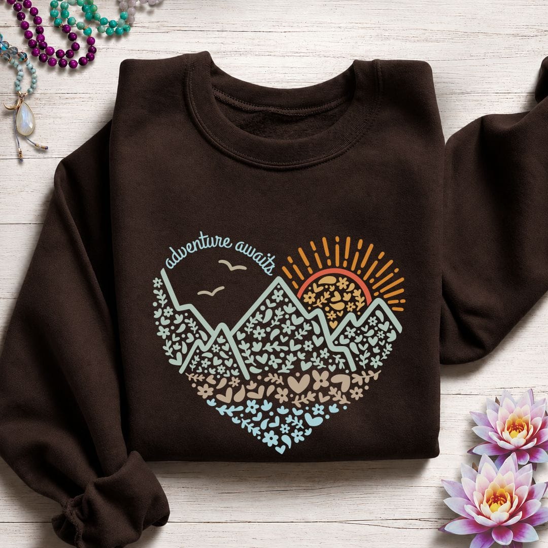 Printify Sweatshirt Adventure Awaits Sweatshirt S / Dark Chocolate