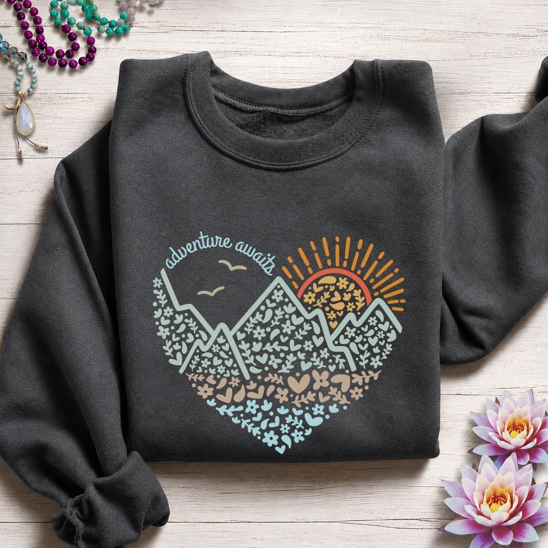 Printify Sweatshirt Adventure Awaits Sweatshirt S / Dark Heather