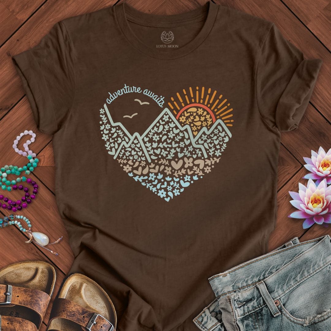Adventure Awaits Tee Heather Brown