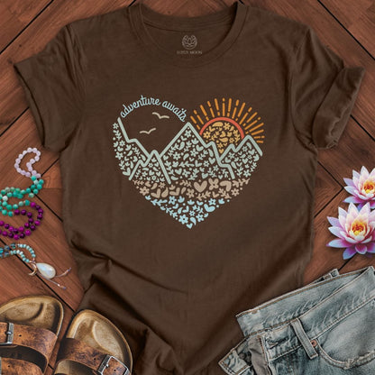 Adventure Awaits Tee Heather Brown