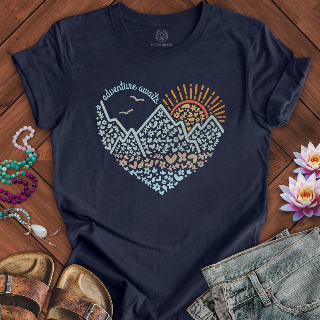 Adventure Awaits Tee Heather Midnight Navy