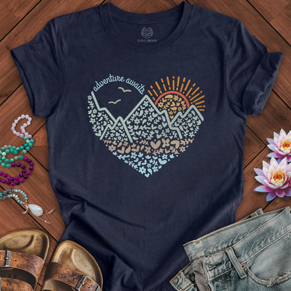 Adventure Awaits Tee Heather Midnight Navy