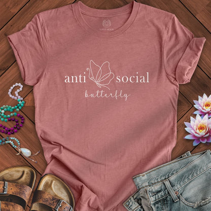 Anti-Social Butterfly Tee Heather Mauve
