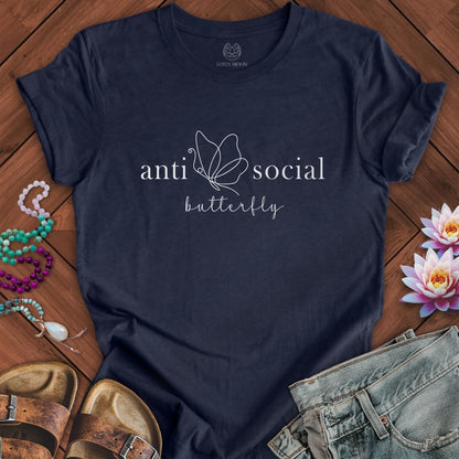 Anti-Social Butterfly Tee Heather Midnight Navy