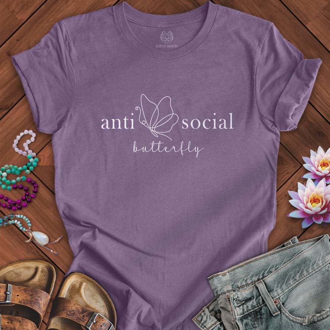 Anti-Social Butterfly Tee Heather Purple