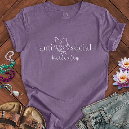 Anti-Social Butterfly Tee Heather Purple