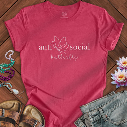 Anti-Social Butterfly Tee Heather Raspberry