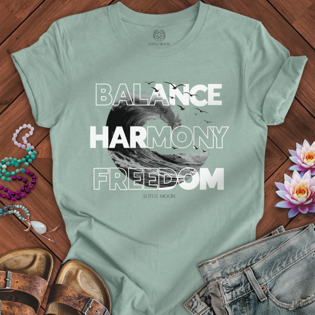 Balance Harmony Freedom Tee Dusty Blue