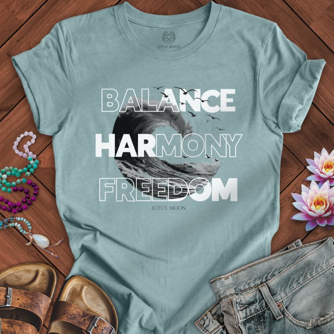 Balance Harmony Freedom Tee Heather Blue Lagoon