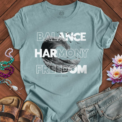 Balance Harmony Freedom Tee Heather Blue Lagoon