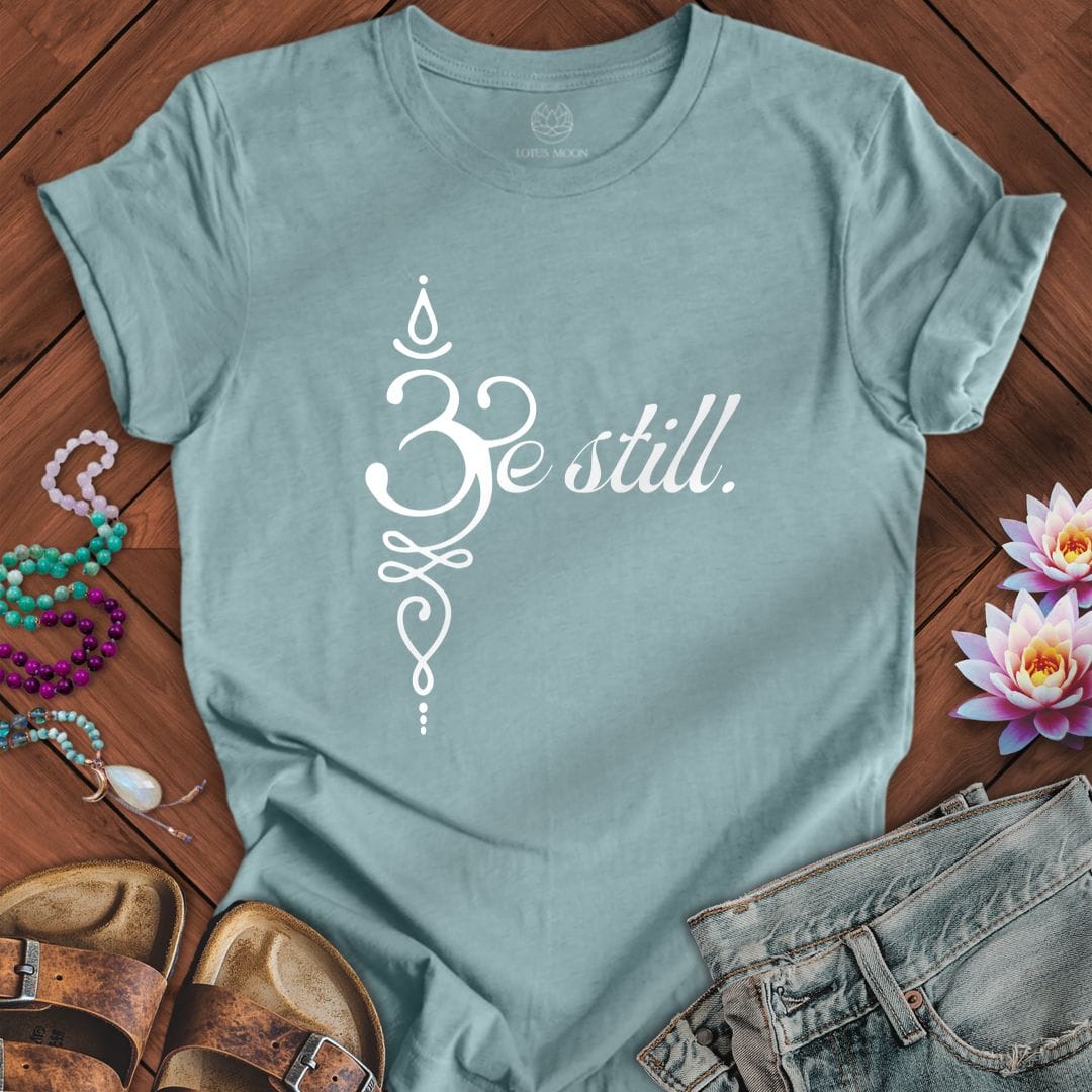 Be Still Om Tee Heather Blue Lagoon