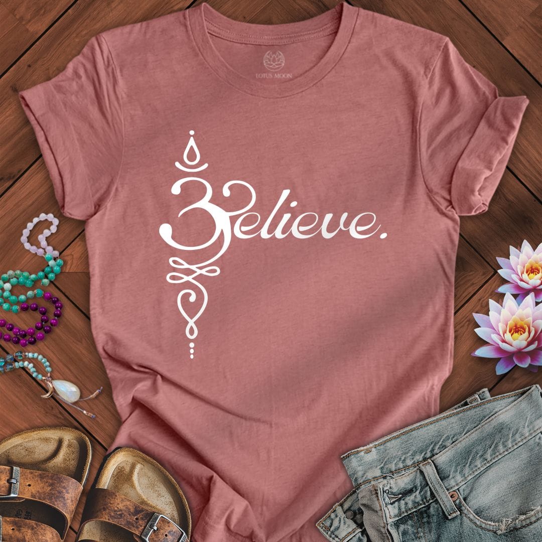 Believe Om Tee Heather Mauve