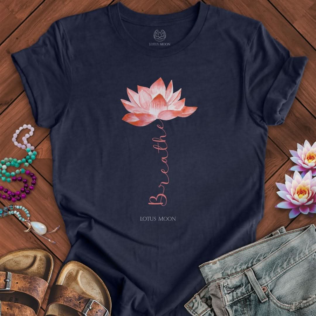 Breathe Lotus Tee Heather Midnight Navy