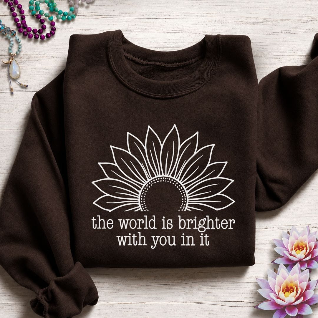 Printify Sweatshirt Brighter World Sunflower Sweatshirt Dark Chocolate / S