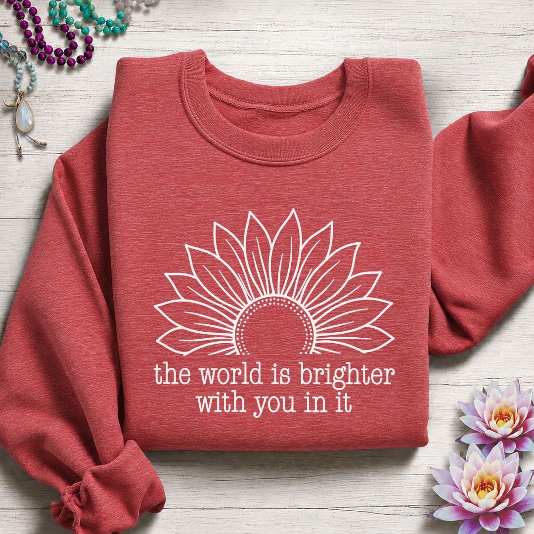 Printify Sweatshirt Brighter World Sunflower Sweatshirt Heather Scarlet Red / S
