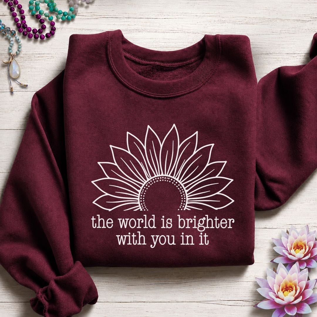 Printify Sweatshirt Brighter World Sunflower Sweatshirt Maroon / S