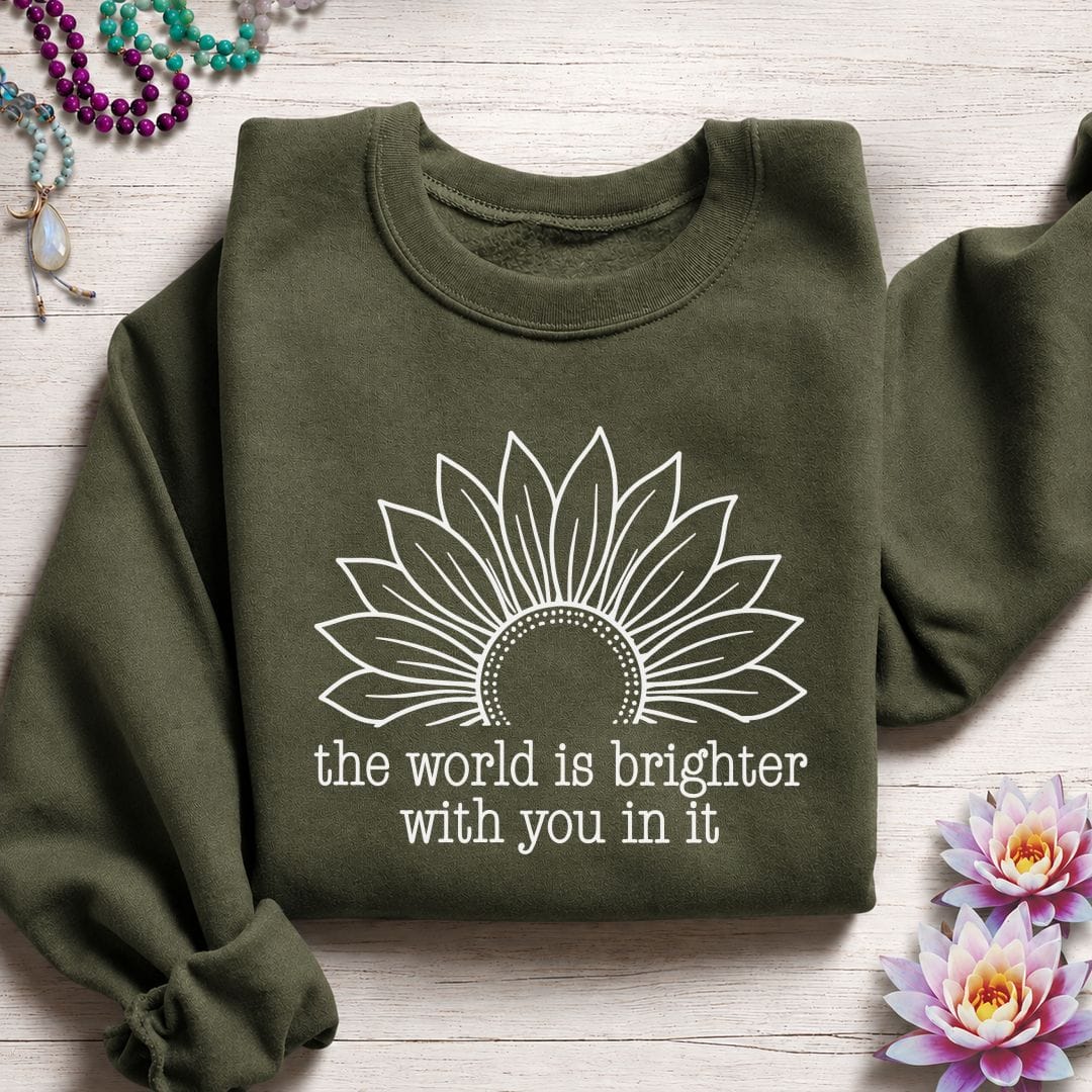 Printify Sweatshirt Brighter World Sunflower Sweatshirt Military Green / S