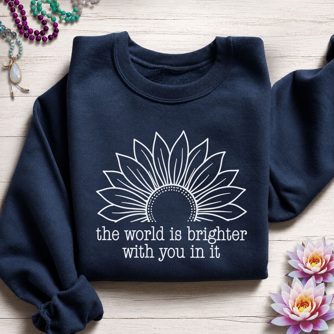 Printify Sweatshirt Brighter World Sunflower Sweatshirt Navy / S