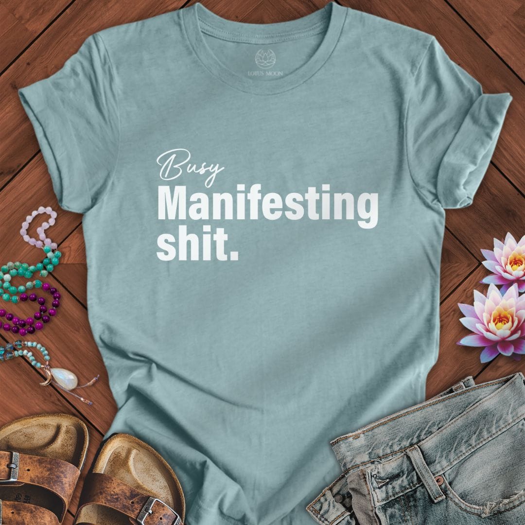 Busy Manifesting Tee Heather Blue Lagoon