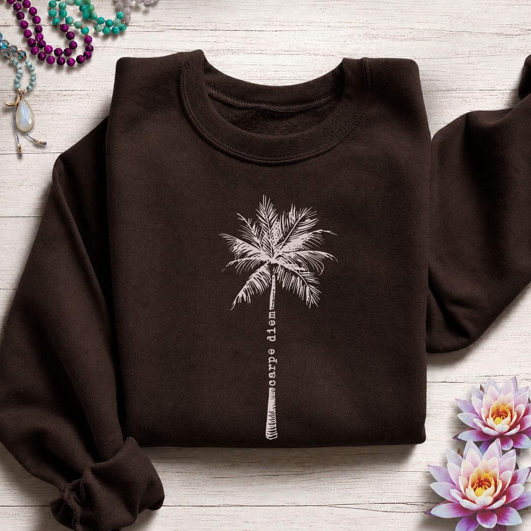 Carpe Diem Palm Sweatshirt Dark Chocolate