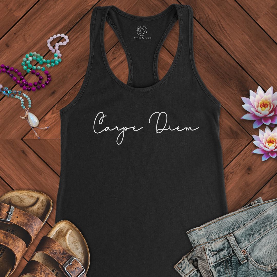 Carpe Diem Script Tank Solid Black
