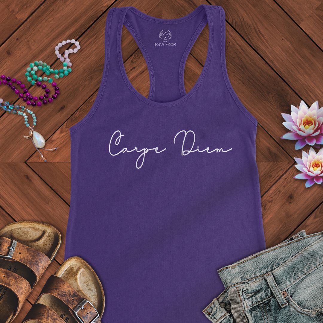 Carpe Diem Script Tank Solid Purple Rush