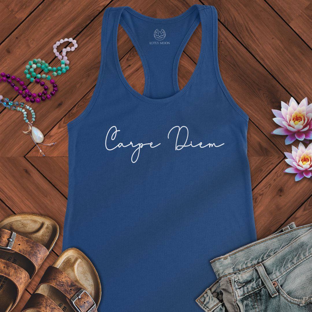 Carpe Diem Script Tank Solid Royal