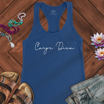 Carpe Diem Script Tank Solid Royal