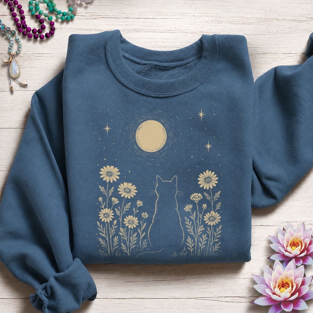 Cat and Moon Sweatshirt Indigo Blue