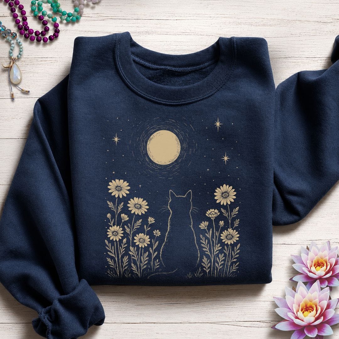 Cat and Moon Sweatshirt Navy