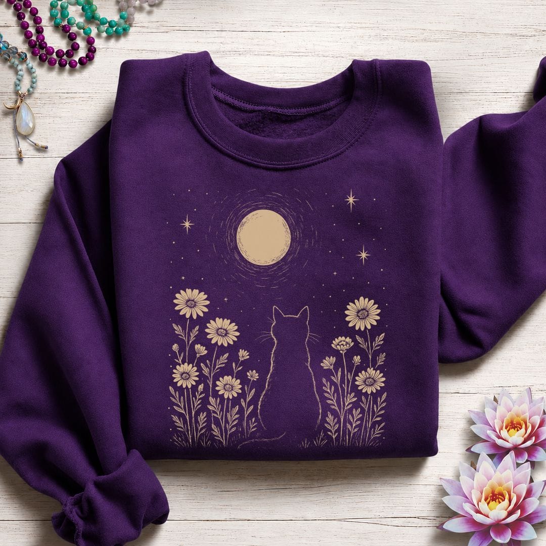 Cat and Moon Sweatshirt Purple