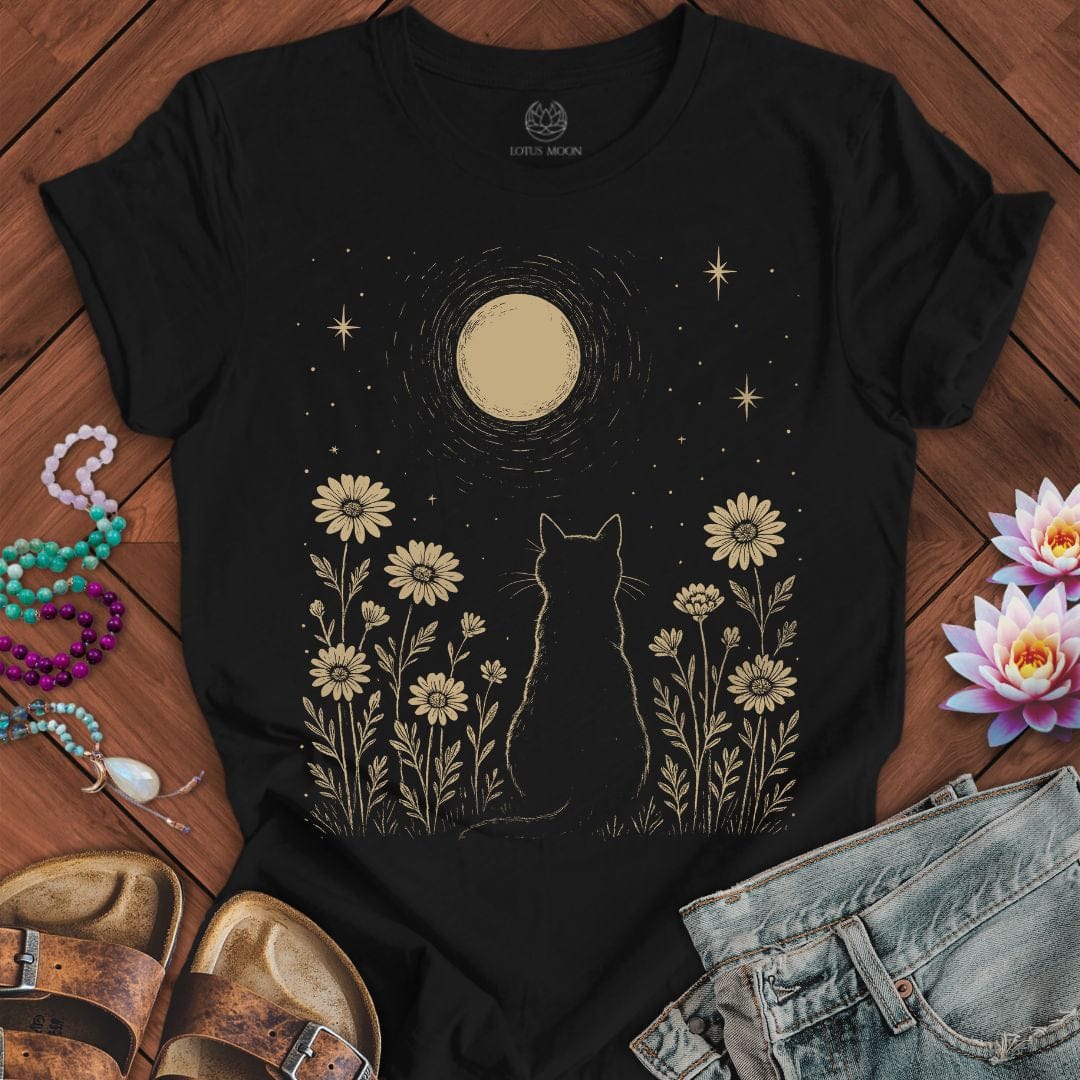 Cat And Moon Tee Black Heather