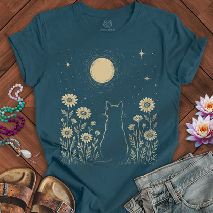Cat And Moon Tee Deep Teal