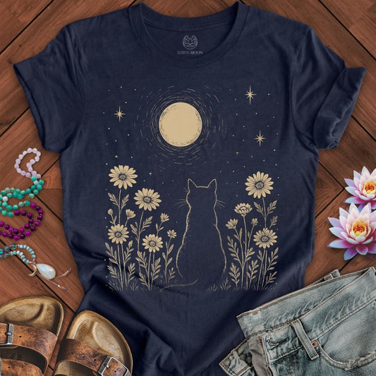 Cat And Moon Tee Heather Midnight Navy