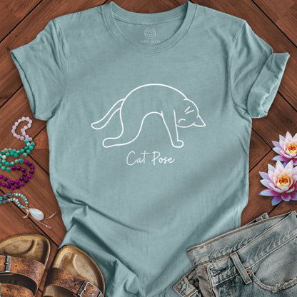 Cat Pose Tee Heather Blue Lagoon