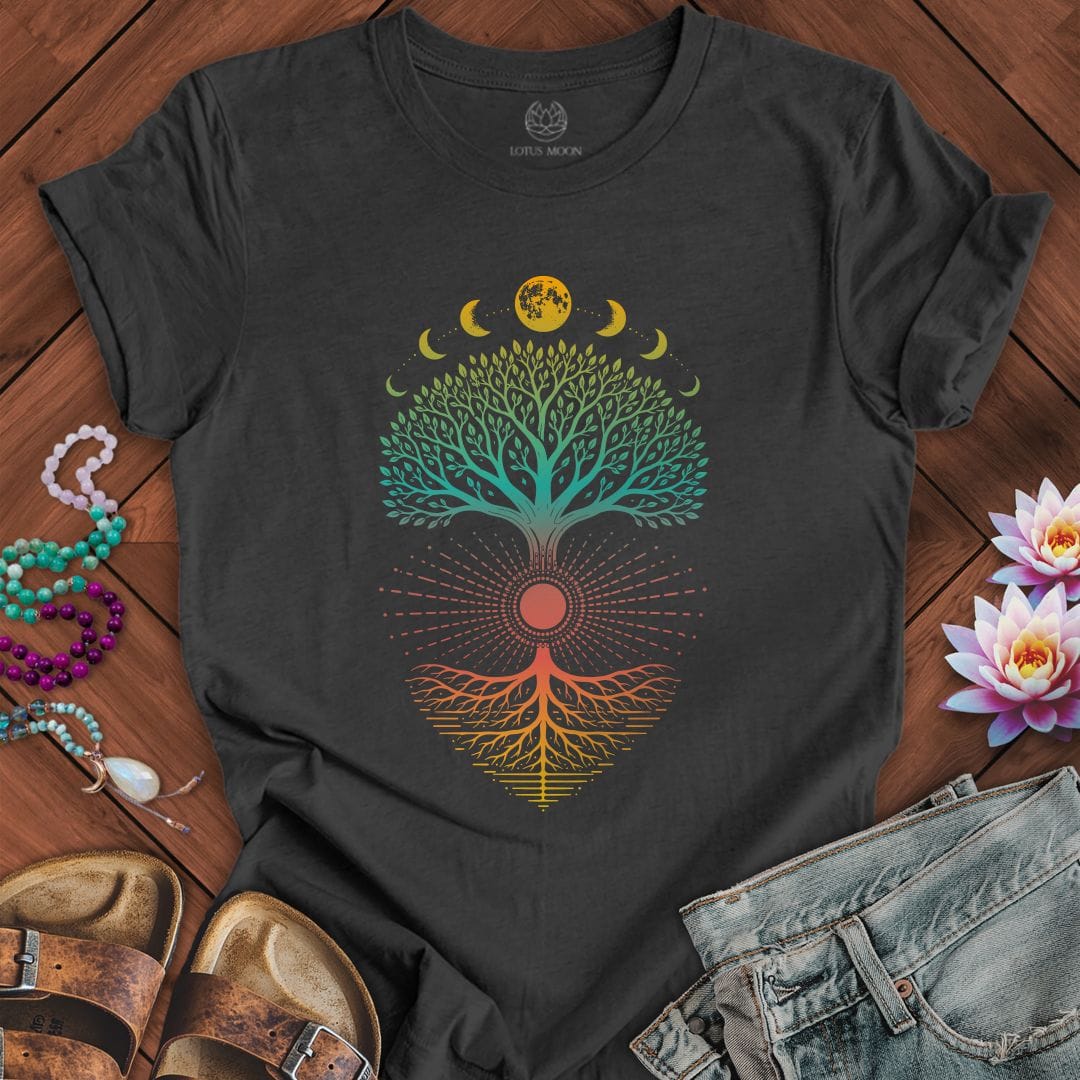 Printify T-Shirt Celestial Tree Of Life Tee Dark Grey Heather / S
