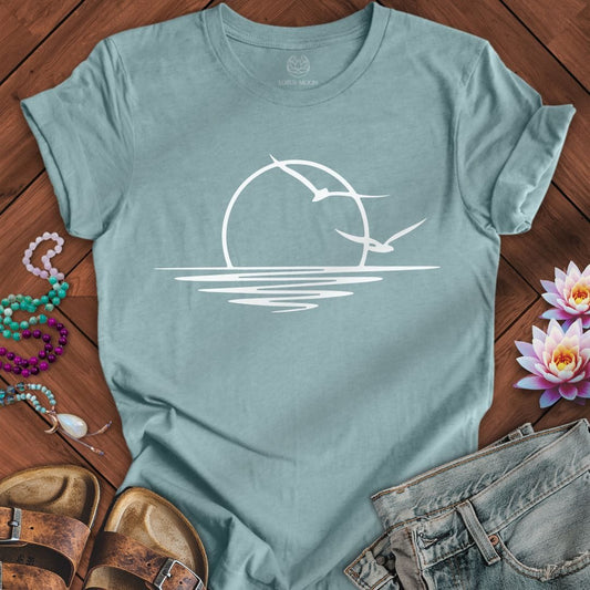 Coastal Sunset Tee Heather Blue Lagoon