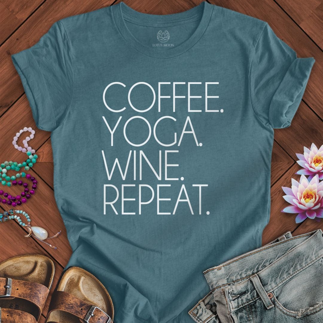 Coffee Yoga Wine Tee Heather Deep Teal