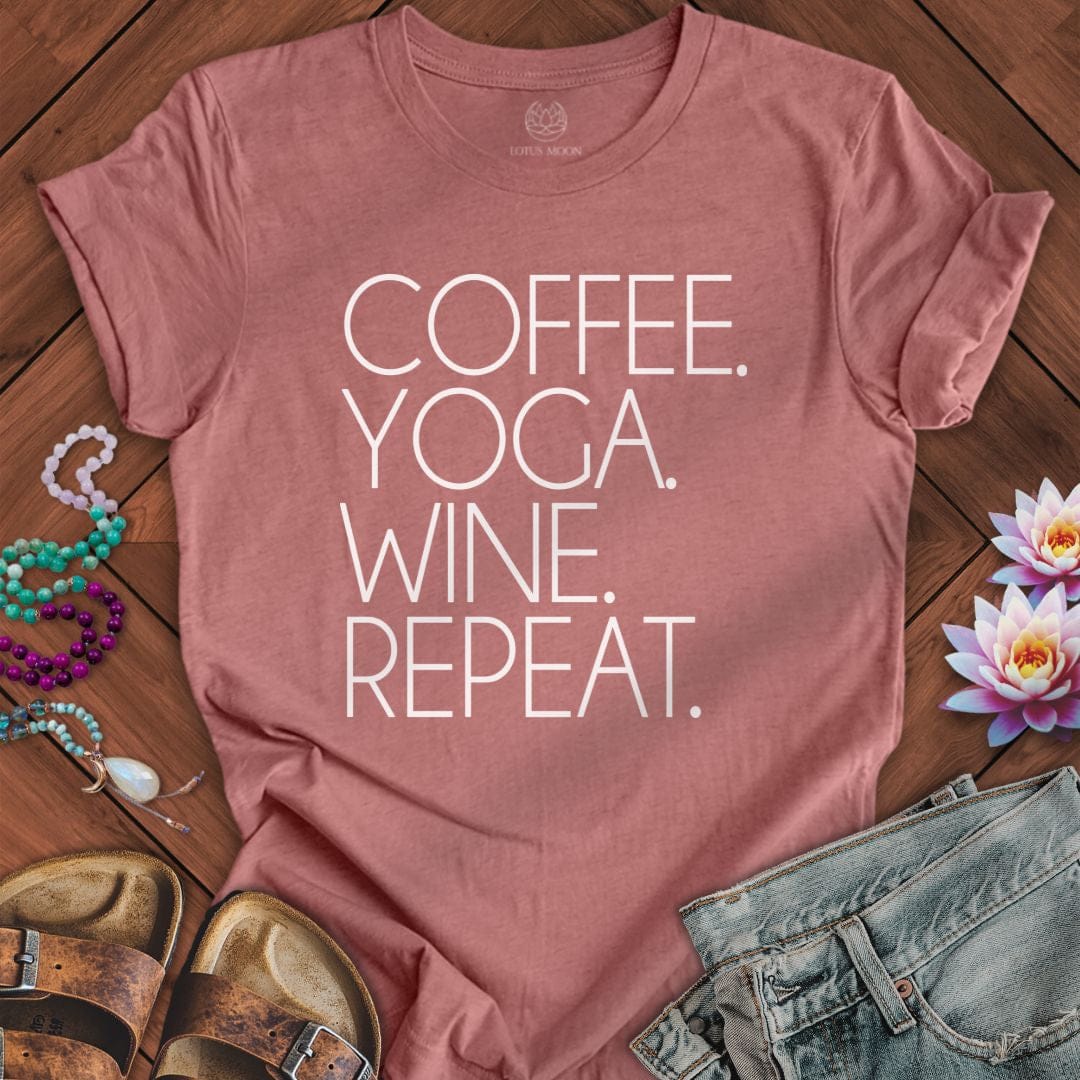 Coffee Yoga Wine Tee Heather Mauve