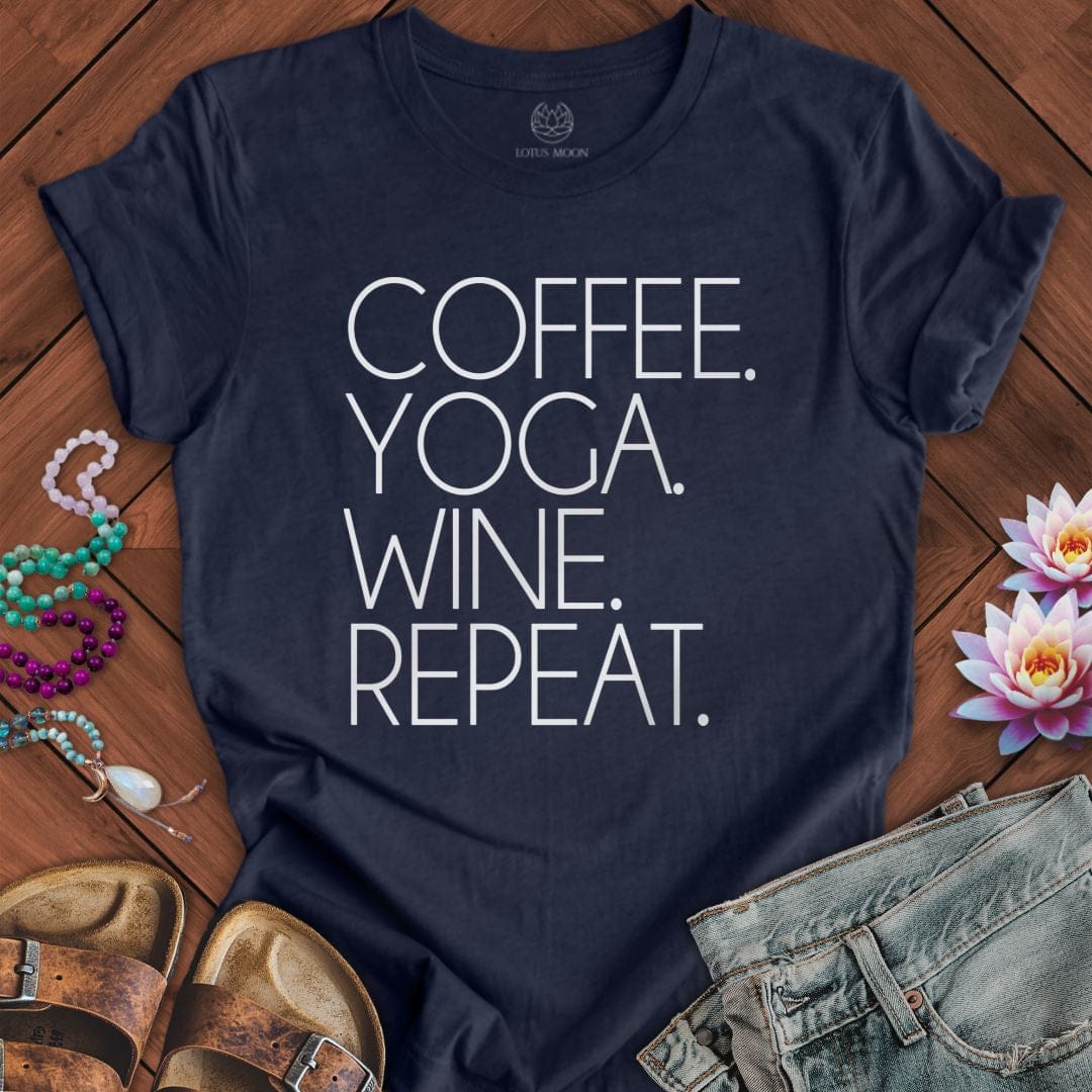 Coffee Yoga Wine Tee Heather Midnight Navy