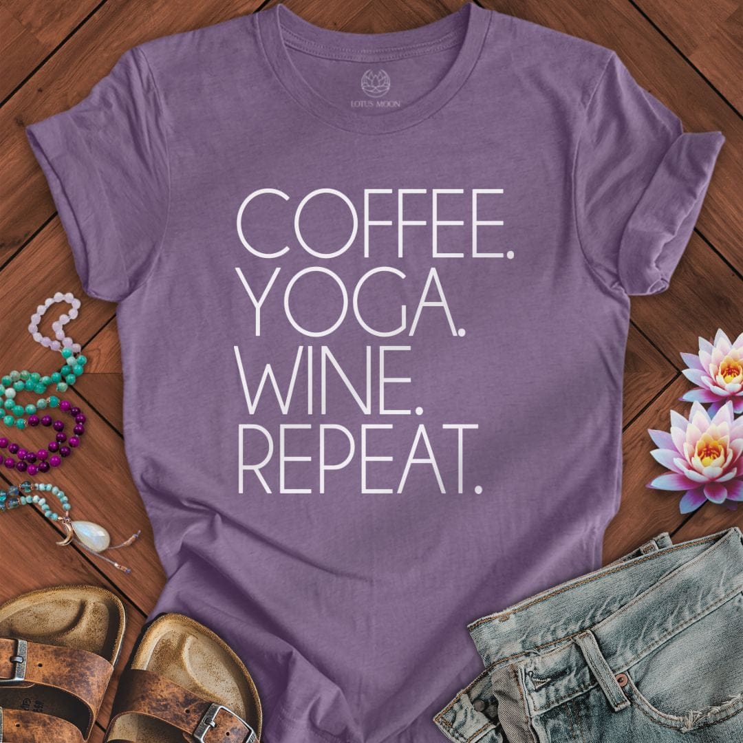 Coffee Yoga Wine Tee Heather Purple