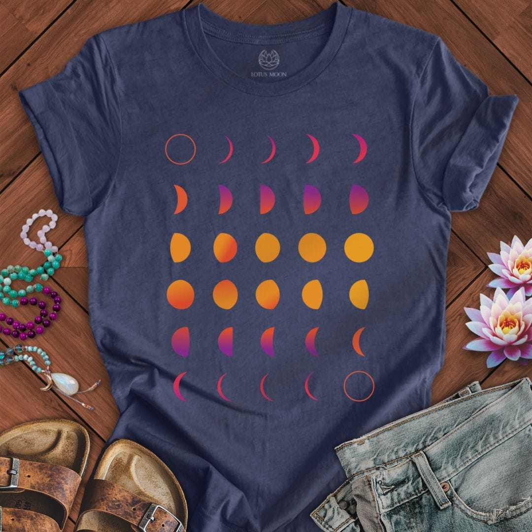 Colorful Moon Phases Tee Heather Navy